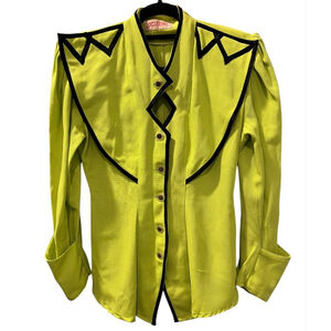 Vintage 80's Exclusive Paris Retro New Wave Button Down Shirt Size Small Green